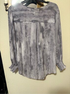 Maurices Gray Purple and white Watercolor Print Long Sleeve Blouse